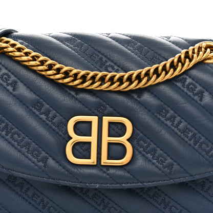 Balenciaga Calfskin Logo Matelasse BB Chain Wallet Bleu Tanzanite 8 of 12