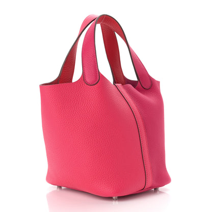 Hermes Taurillon Clemence Tri-Color Picotin Lock 18 PM Rose Extreme Rose Mexico Rouge De Coeur 3 of 11