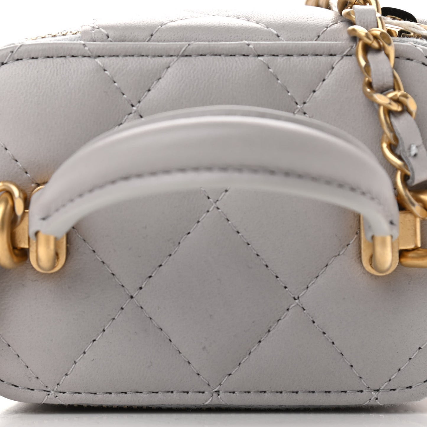 Lambskin Quilted Top Handle Mini Vanity Case With Chain Grey