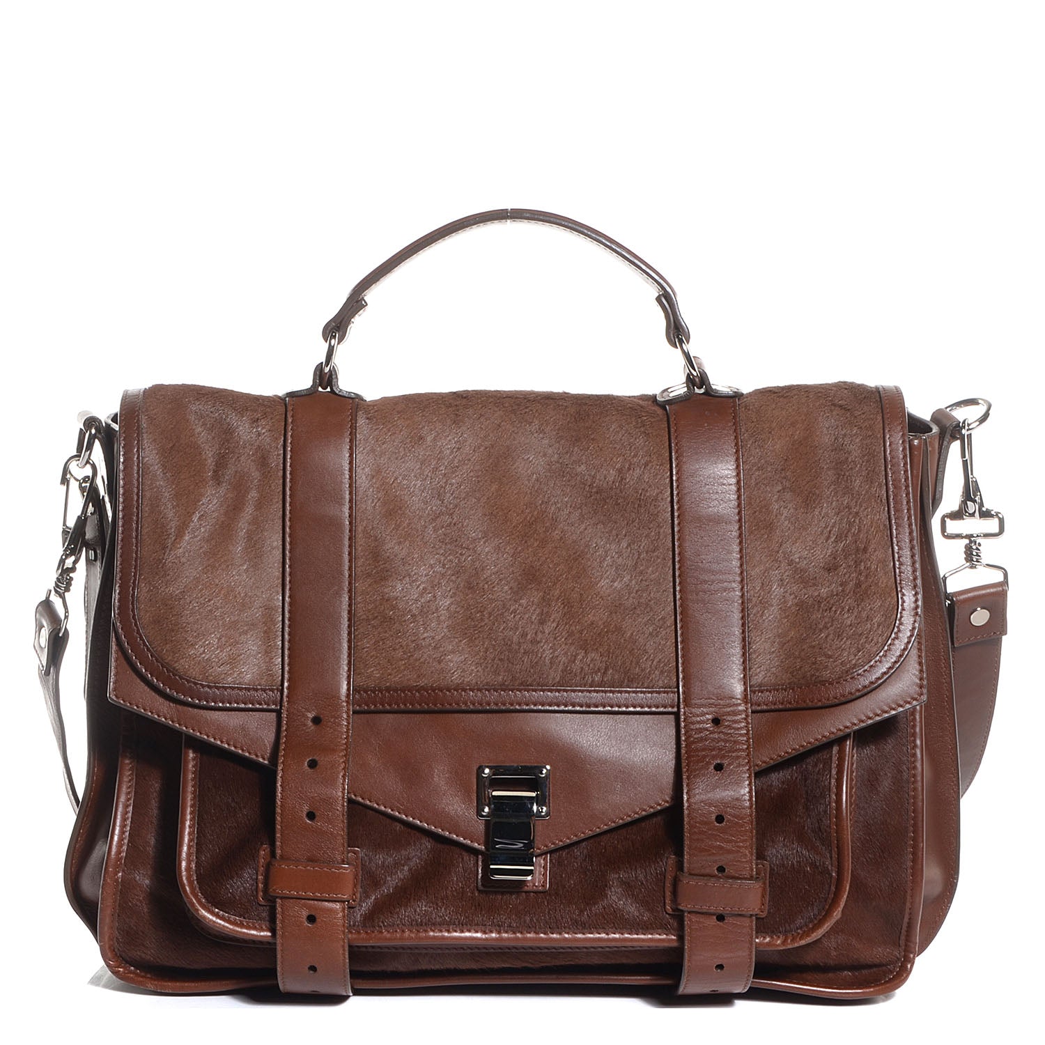 Proenza Schouler Calf Hair Leather PS1 Large Satchel Chocolate 1 of 13