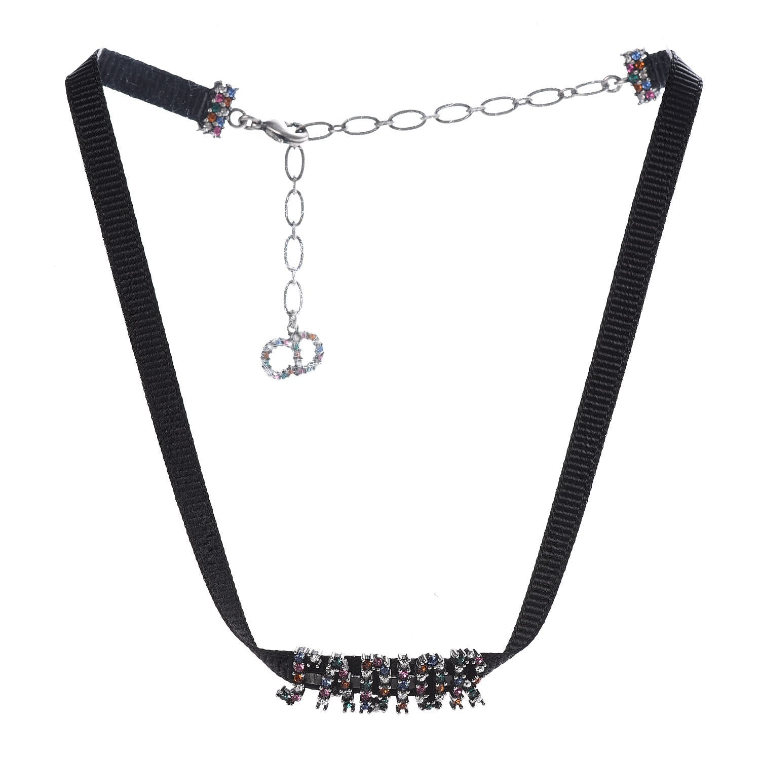Christian Dior Grosgrain Ribbon Crystal J'Adior Logo Choker Necklace Multicolor 3 of 6