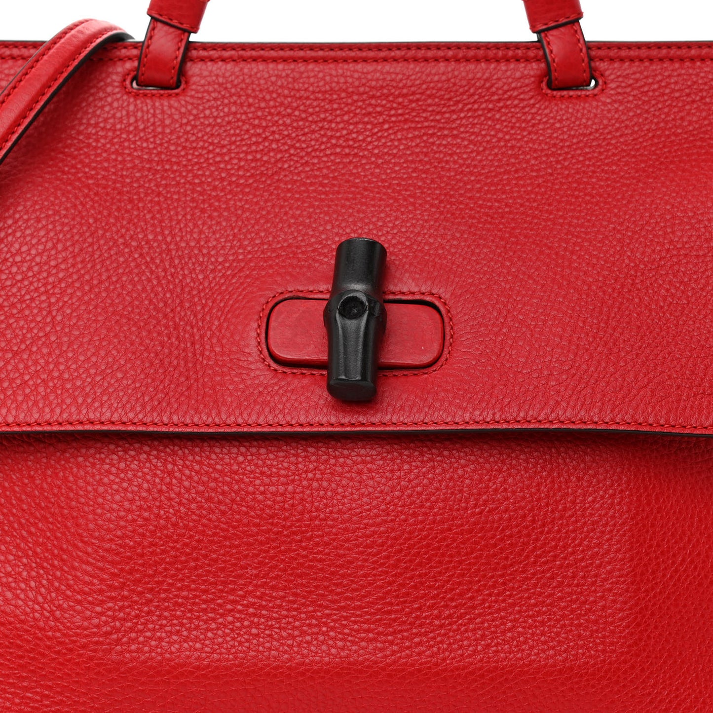 Pebbled Calfskin Large Bamboo Daily Top Handle Bag Red