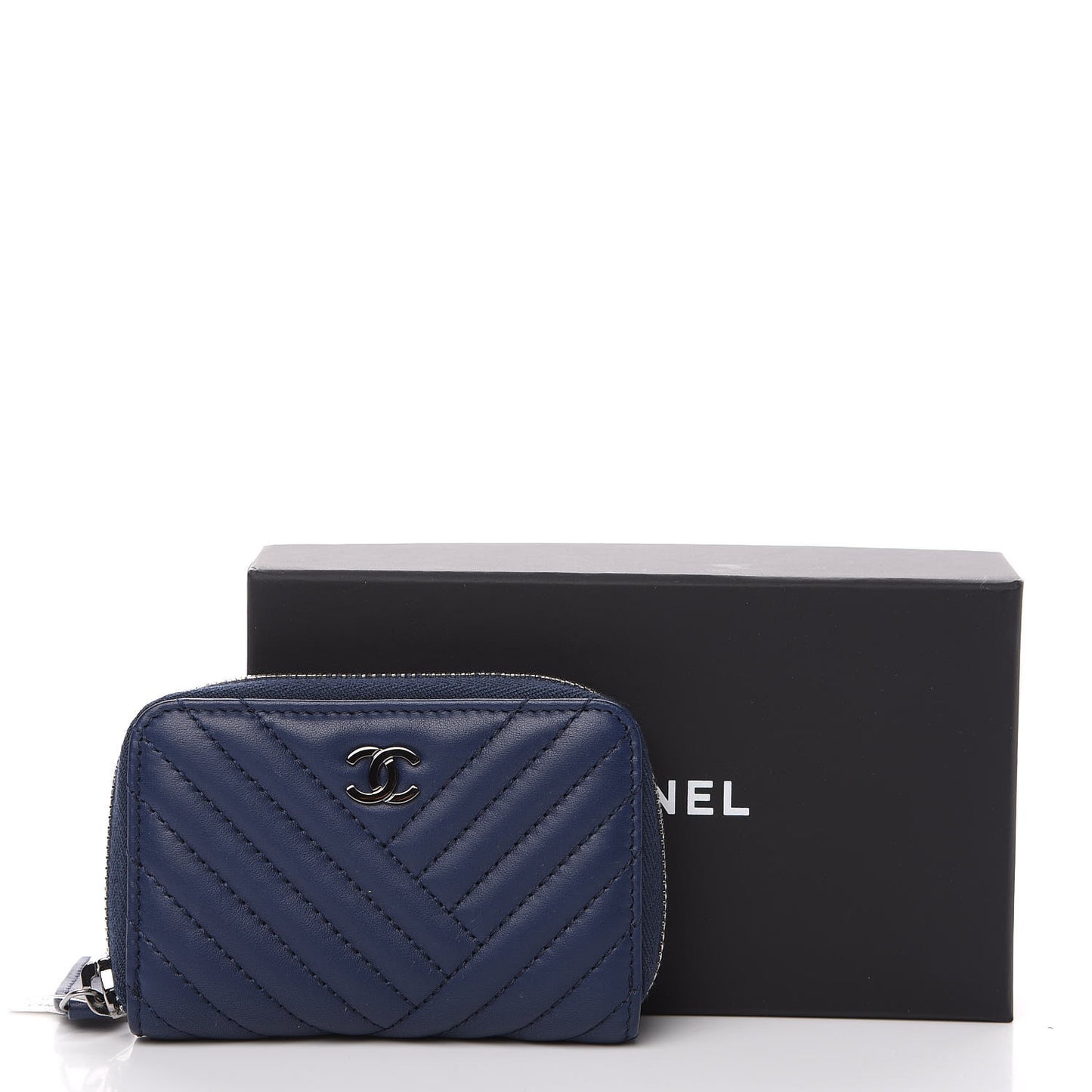 Lambskin Quilted CC Crossing Zip Around Coin Purse Navy