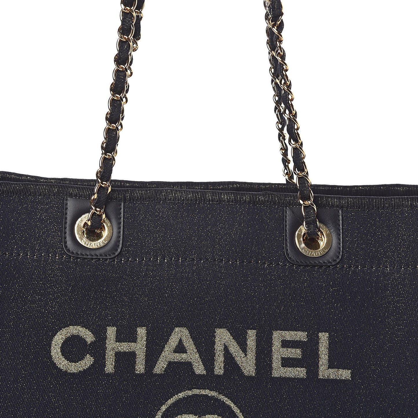 Lurex Canvas Small Deauville Tote Navy Blue Gold