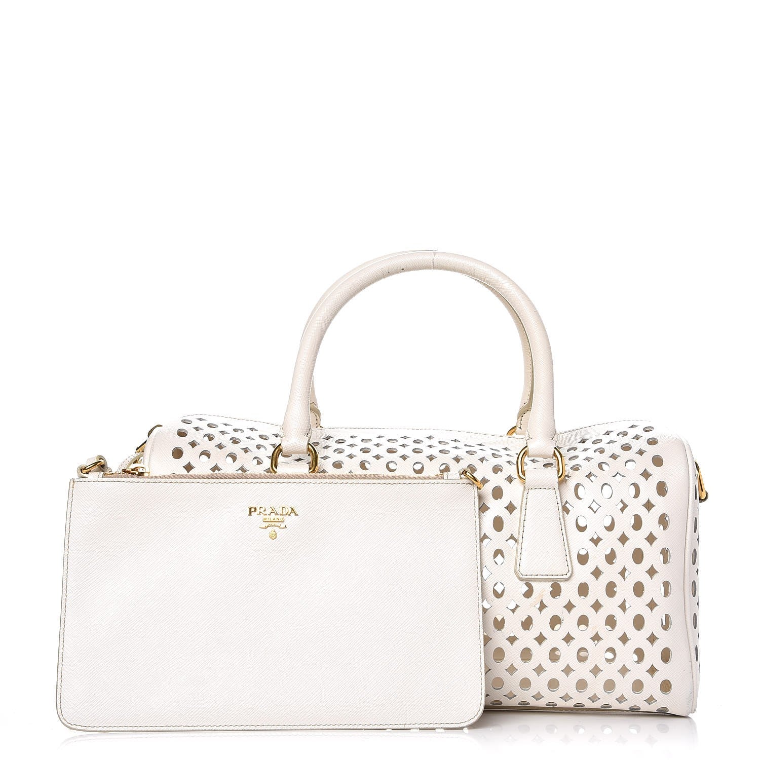 Prada Saffiano Perforated Satchel White 4 of 10