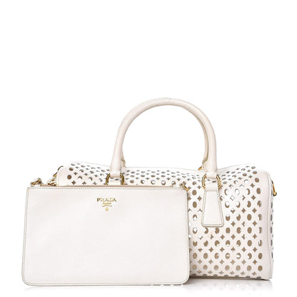 Prada Saffiano Perforated Satchel White 4 of 10