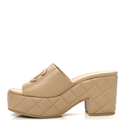 Chanel Lambskin Quilted CC Platform Mules 39 Beige 1 of 10