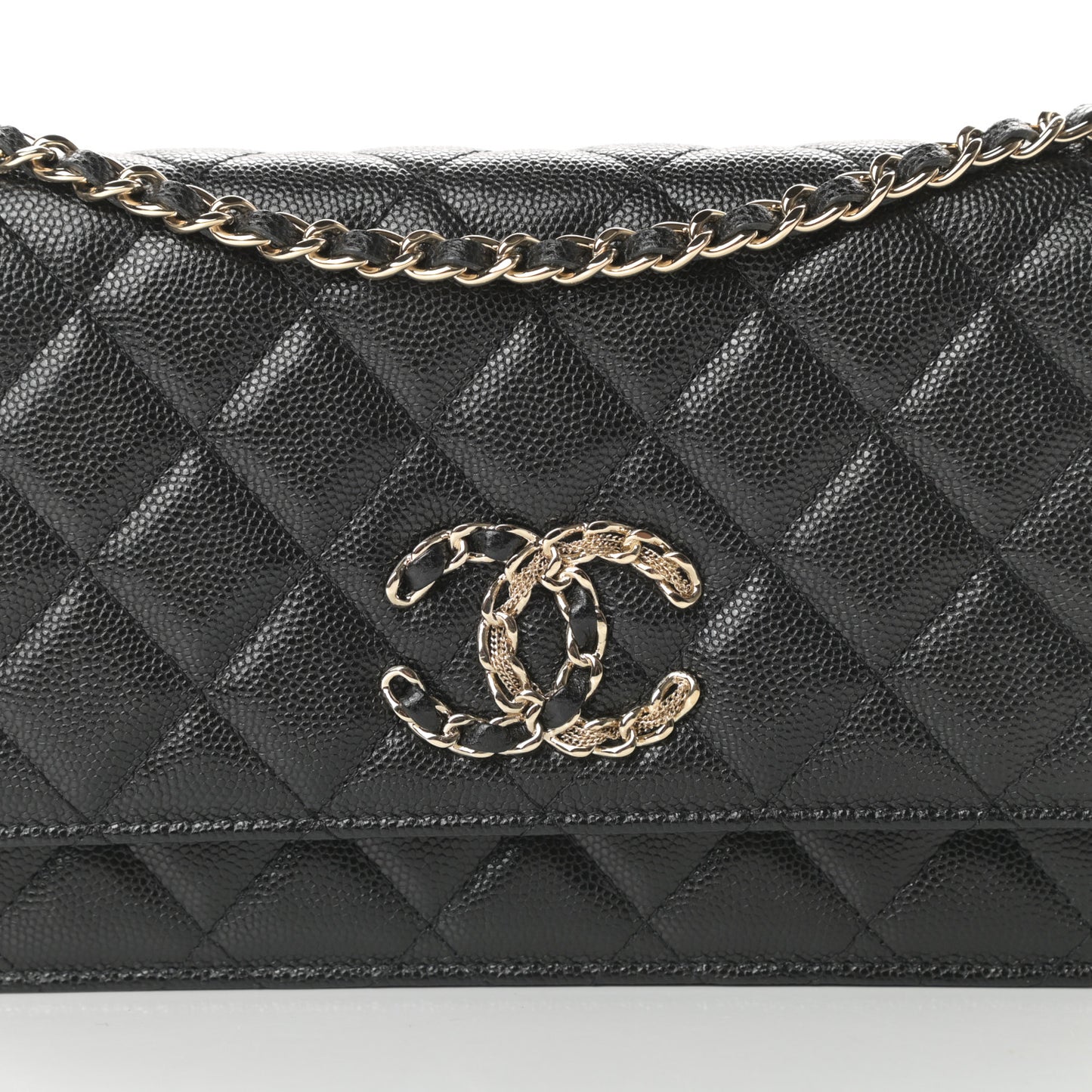 Caviar Quilted French New Wave Chain CC Wallet On Chain WOC Black