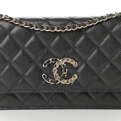 Chanel Caviar Quilted French New Wave Chain CC Wallet On Chain WOC Black 9 of 12