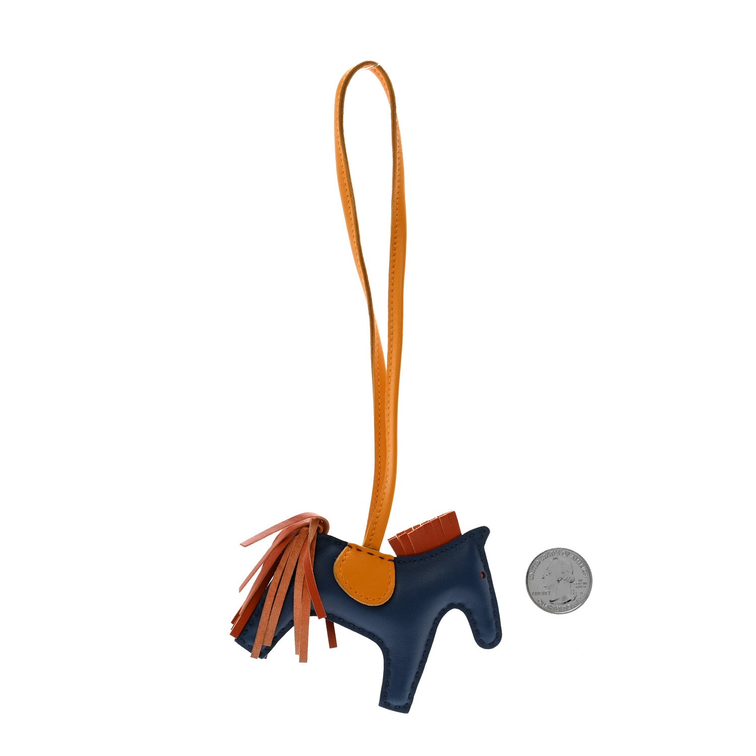 Hermes Milo Lambskin Grigri Rodeo Horse Bag Charm PM Bleu de Malte Cornaline Jaune D'Or 2 of 4