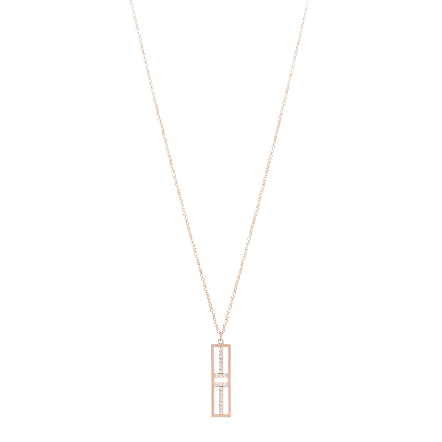 18K Rose Gold Diamond Tiffany T Two Open Vertical Bar Pendant Necklace