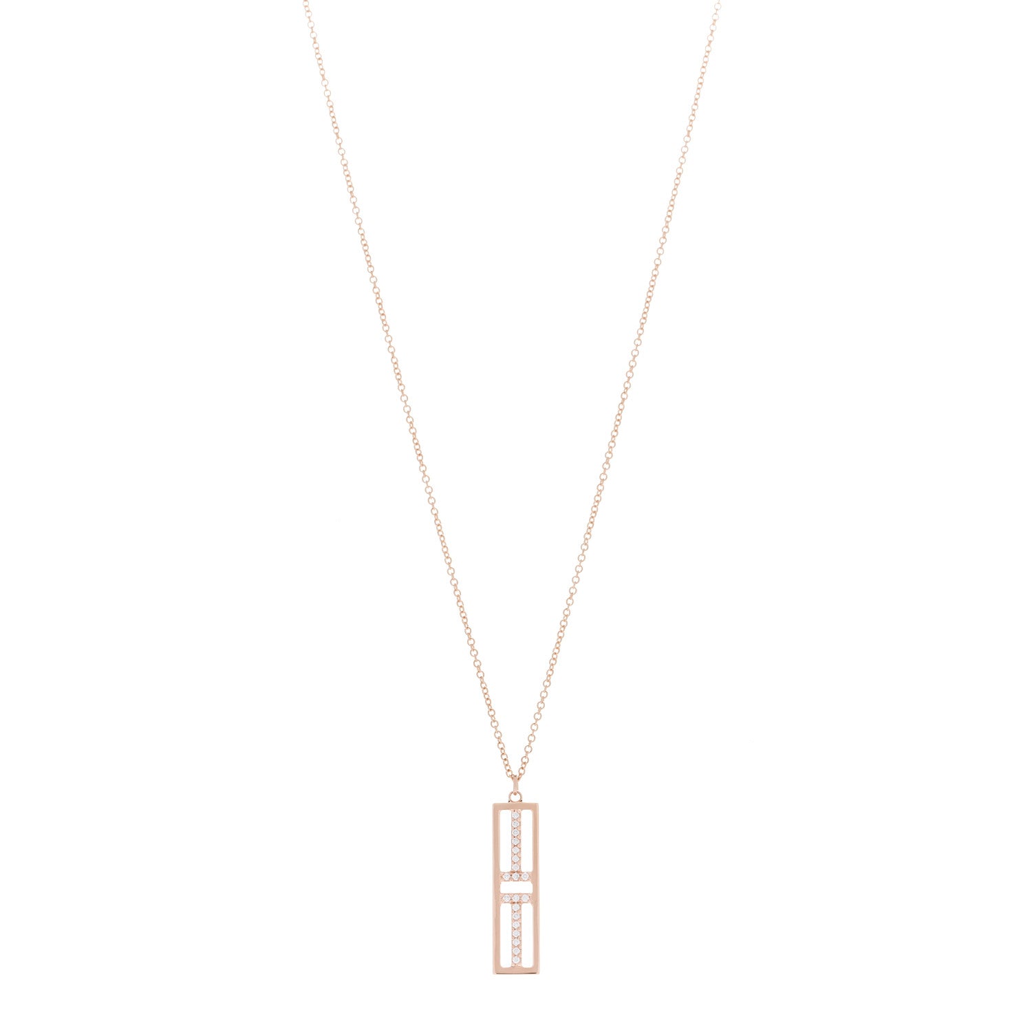 Tiffany 18K Rose Gold Diamond Tiffany T Two Open Vertical Bar Pendant Necklace 1 of 7