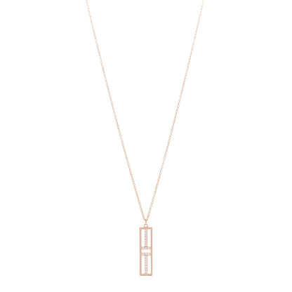 Tiffany 18K Rose Gold Diamond Tiffany T Two Open Vertical Bar Pendant Necklace 1 of 7