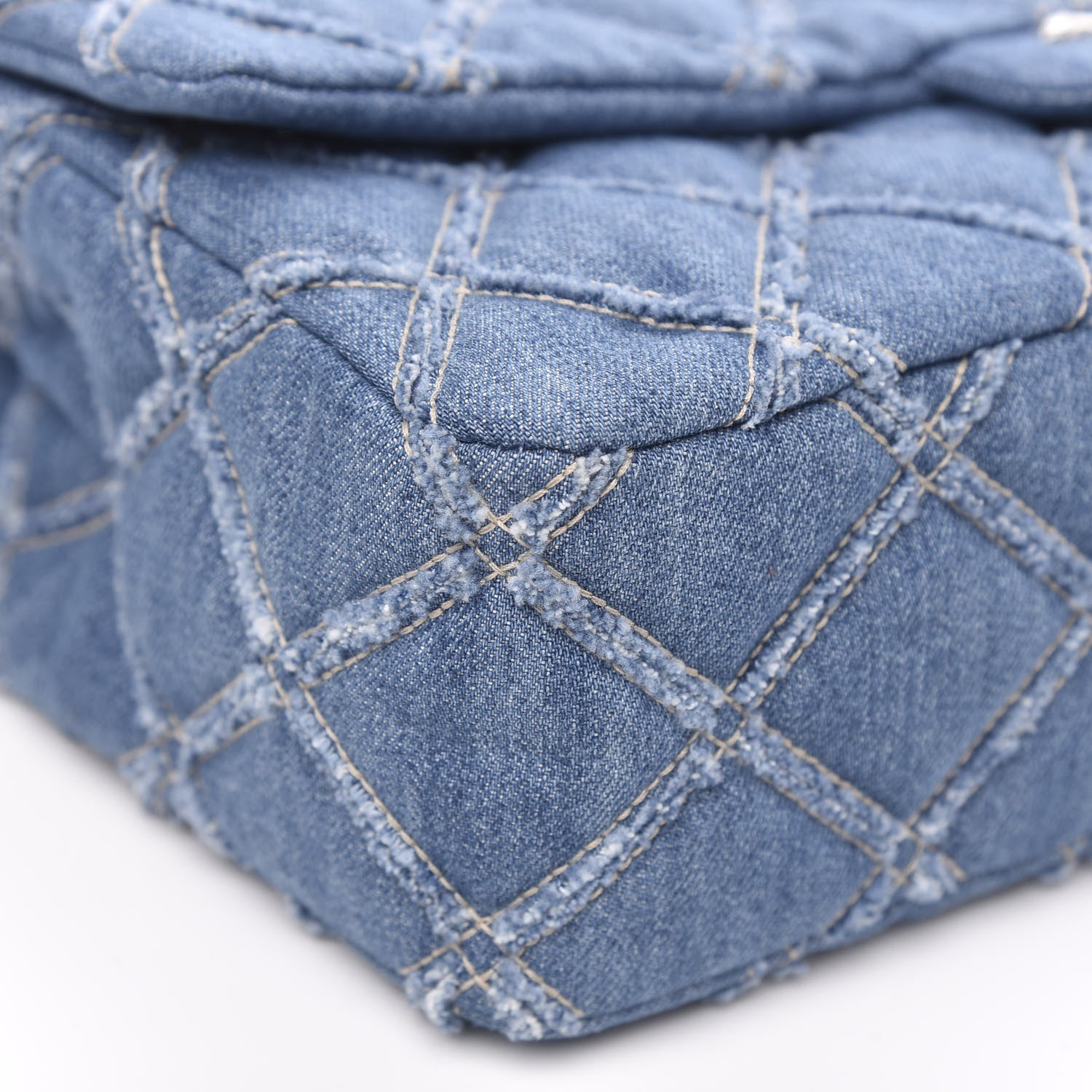 Chanel Frayed Denim Quilted Large Blue Chip Flap Blue 9 of 11