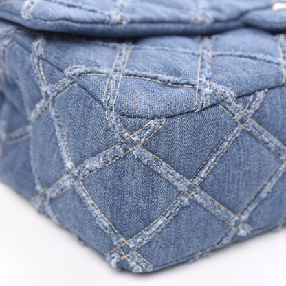 Chanel Frayed Denim Quilted Large Blue Chip Flap Blue 9 of 11