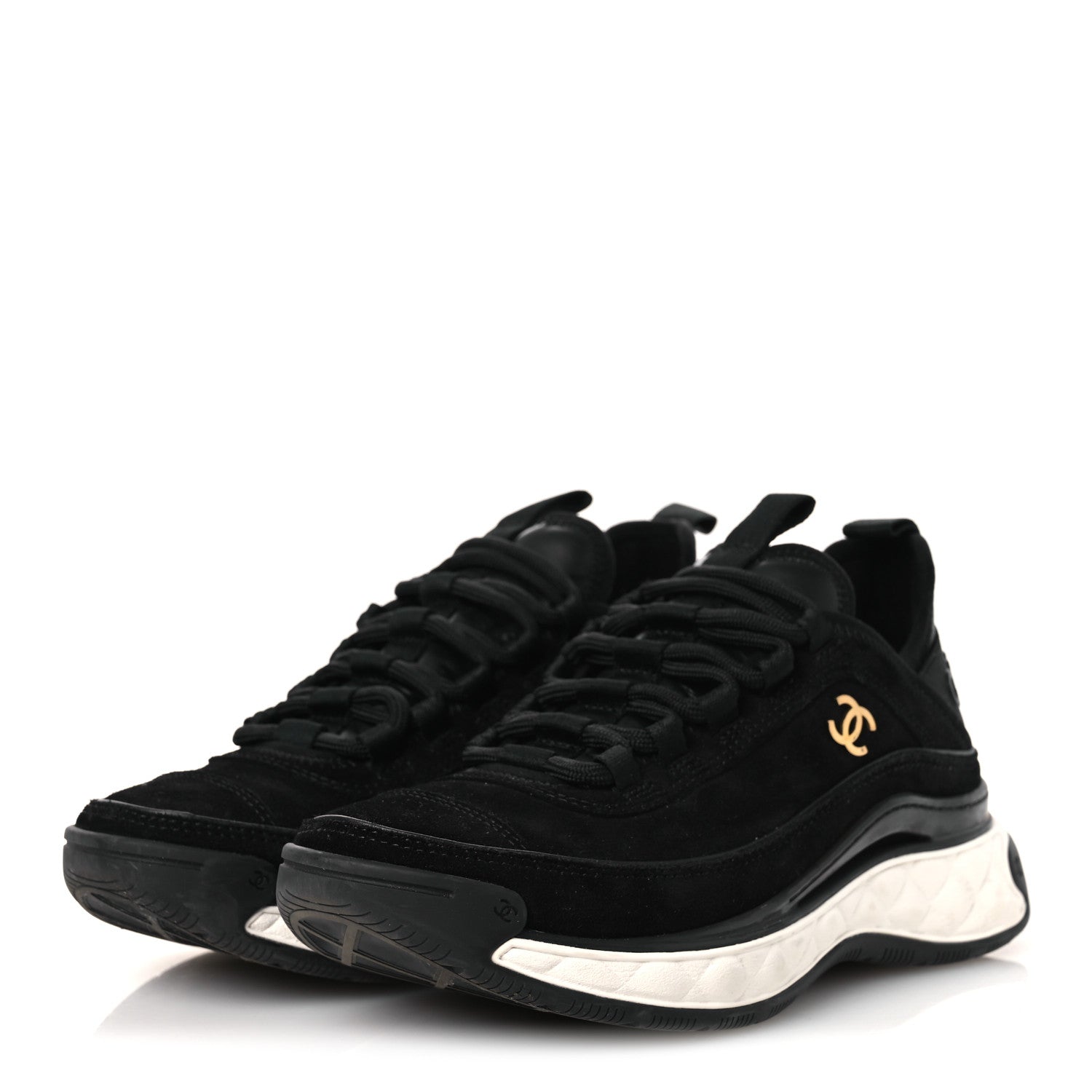 Chanel Suede Calfskin Nylon Grosgrain CC Sneakers 36 Black 3 of 10
