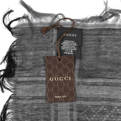 Gucci Wool Silk GG Monogram Diamante Plaid Cavendish Square Shawl Black Grey 4 of 4