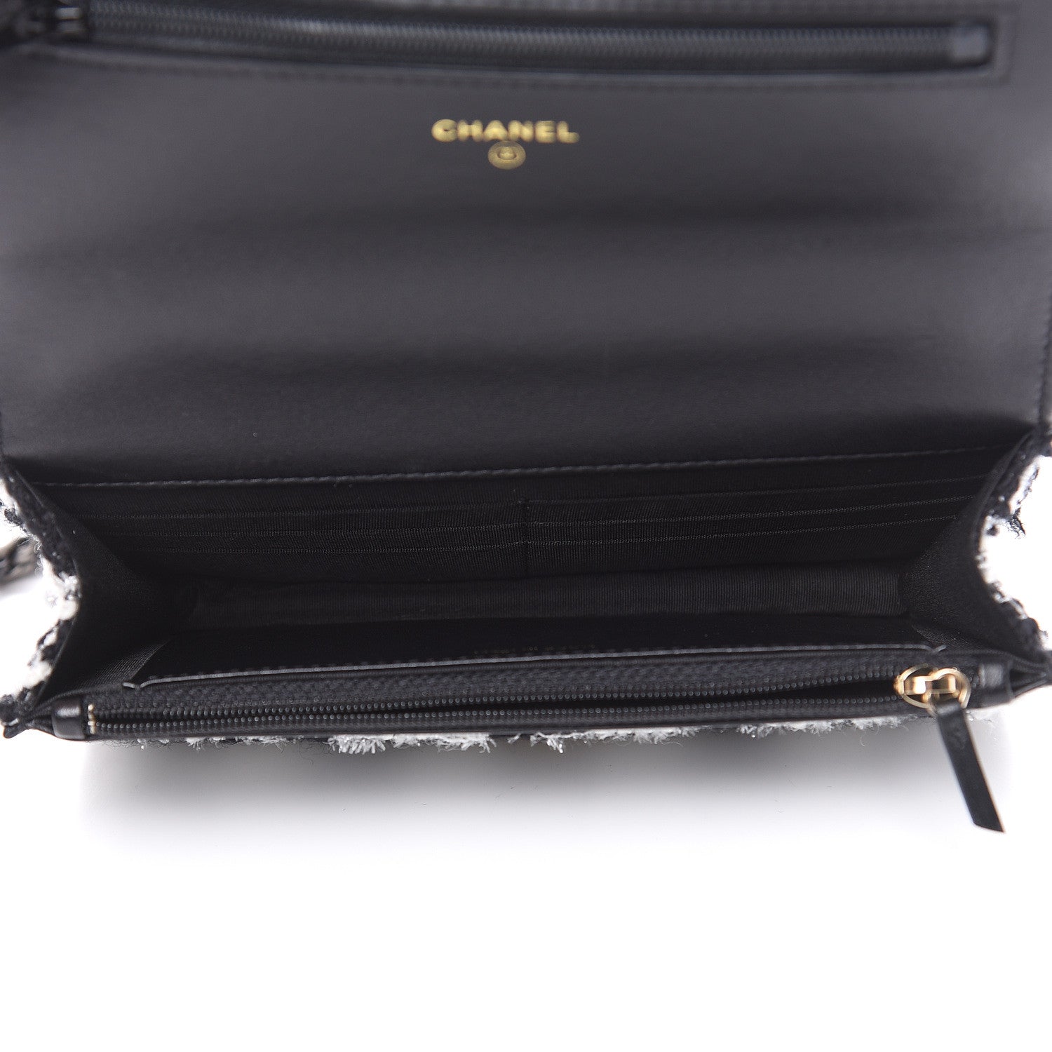 Chanel Wool Tweed Lambskin Quilted 19 Wallet On Chain WOC and Coin Purse Black White 7 of 11