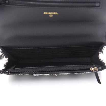 Chanel Wool Tweed Lambskin Quilted 19 Wallet On Chain WOC and Coin Purse Black White 7 of 11