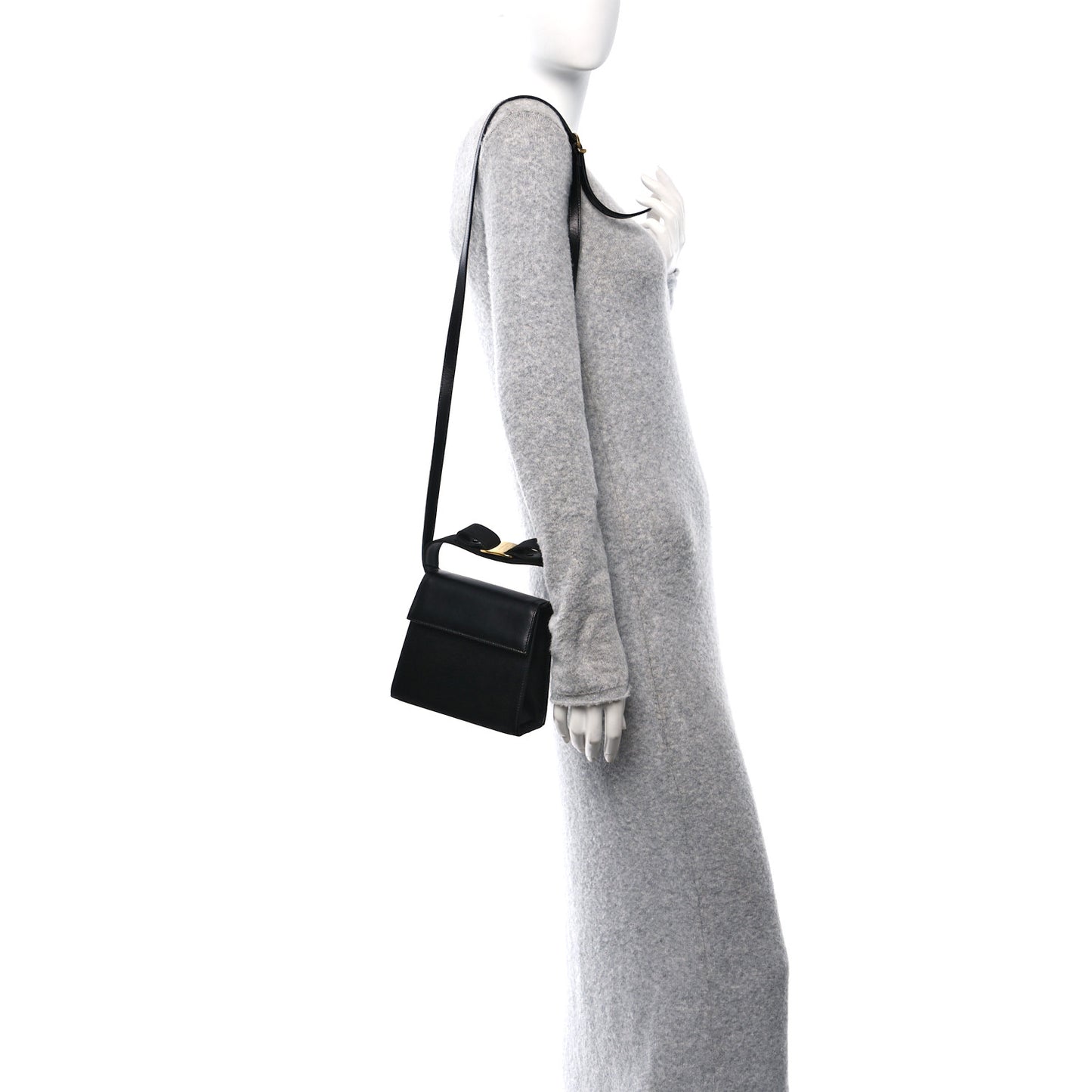 Calfskin Vera Bow Mini Top Handle Crossbody Bag Black