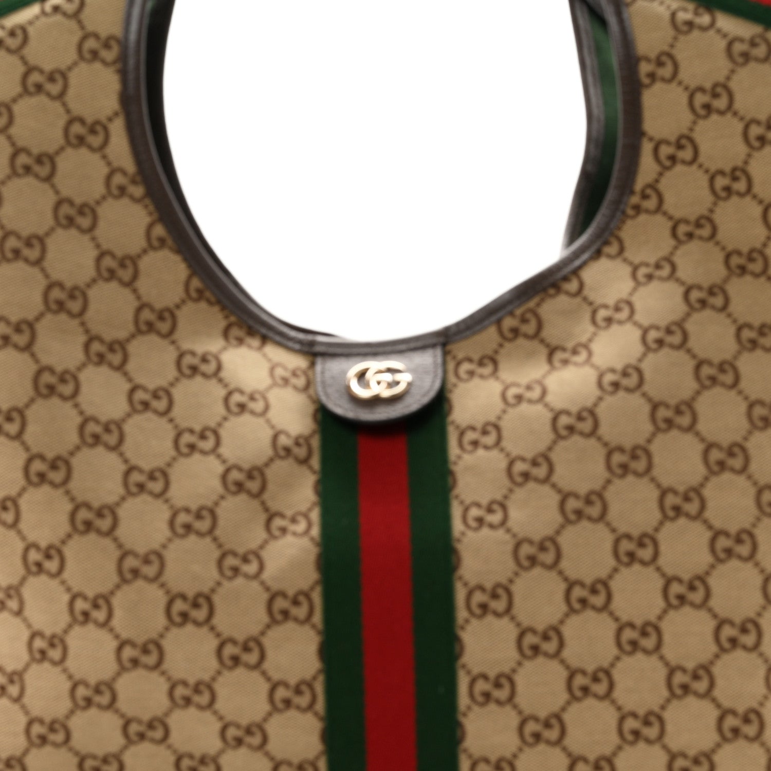 Gucci GG Monogram Web Large Giglio Tote Beige Brown 8 of 10