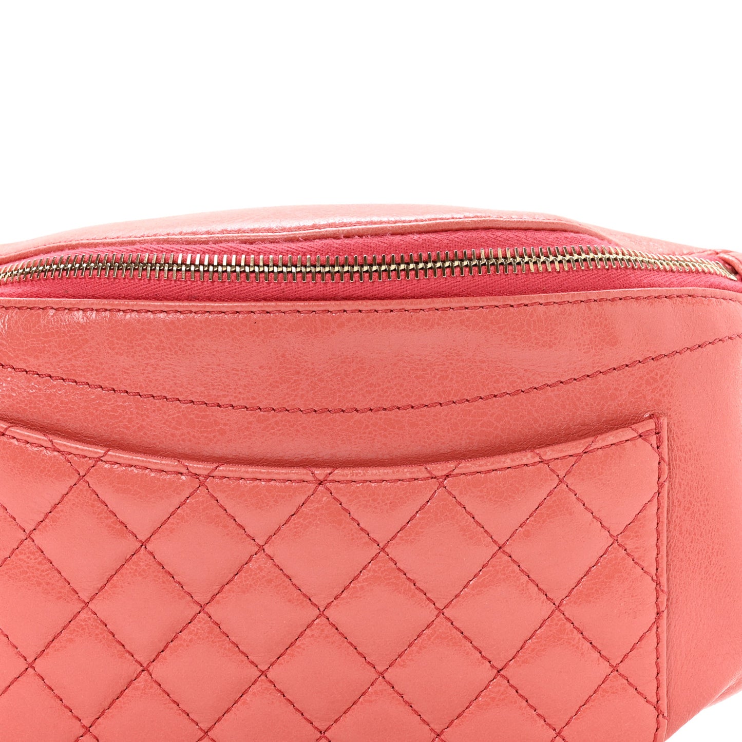 Crumpled Glazed Lambskin Quilted Waist Bag Fanny Pack Pink