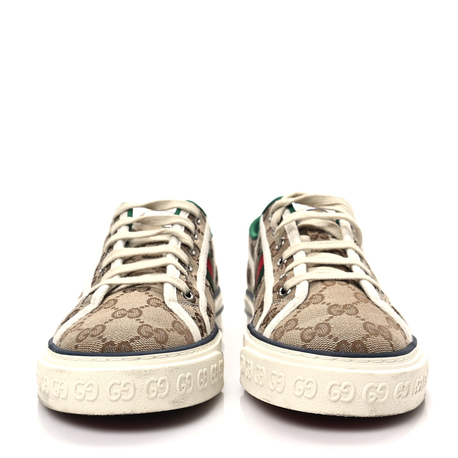 Gucci GG Monogram Web Womens 1977 Tennis Sneakers 39 Beige Ebony Mystic White 2 of 8