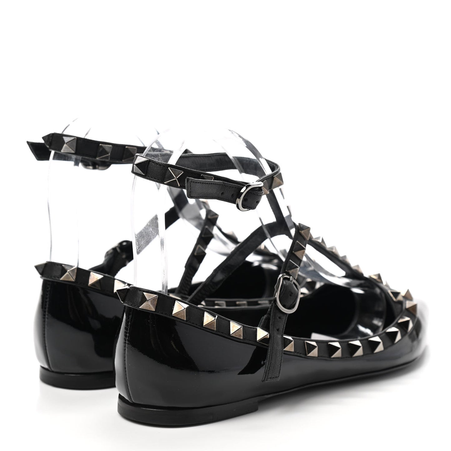 Patent Nappa Rockstud Cage Ballerina Flats 36 Black