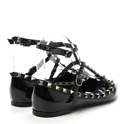 Valentino Garavani Patent Nappa Rockstud Cage Ballerina Flats 36 Black 4 of 8