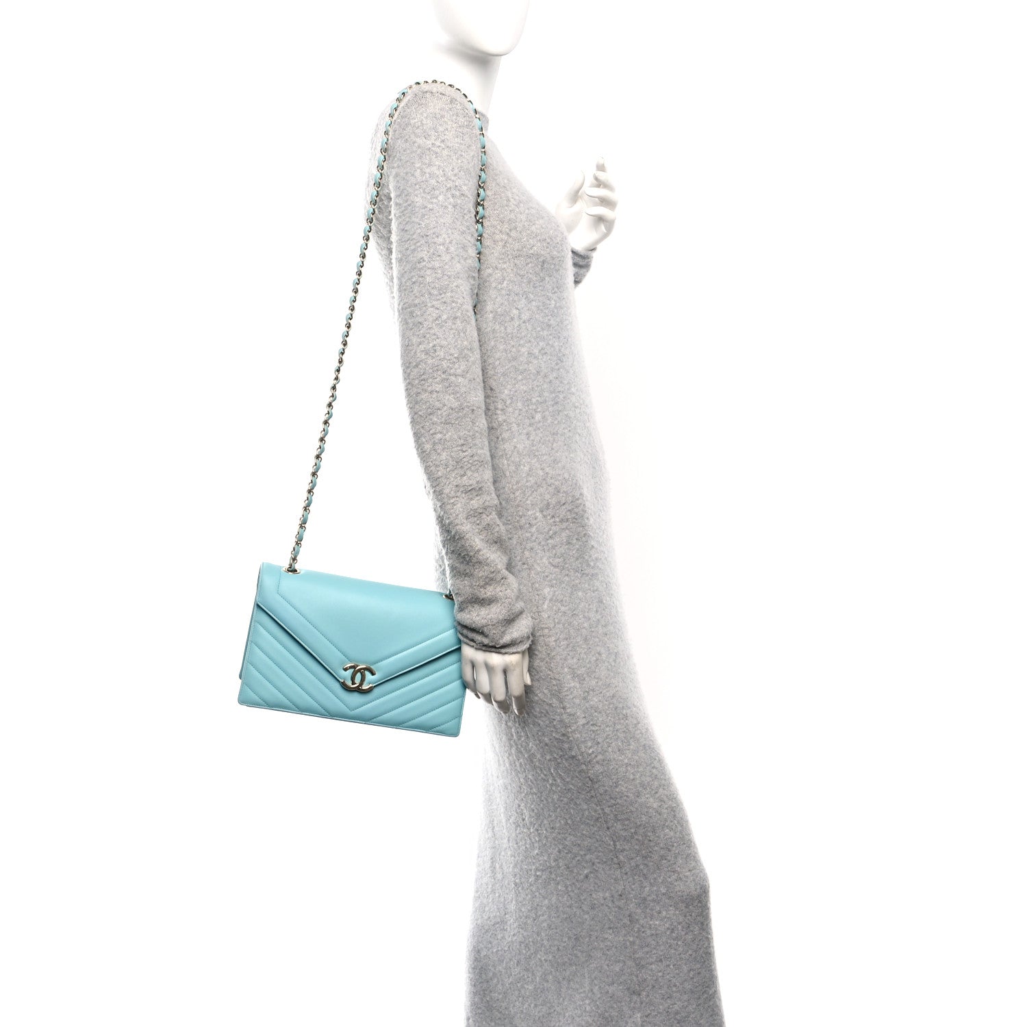 Chanel Calfskin Quilted Chevron Envelope Flap Turquoise 2 of 10