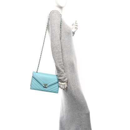 Chanel Calfskin Quilted Chevron Envelope Flap Turquoise 2 of 10