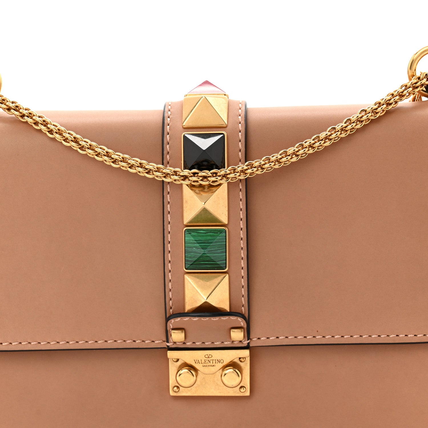 Valentino Garavani Vitello Medium Glam Lock Rockstud Rolling Flap Poudre 7 of 9