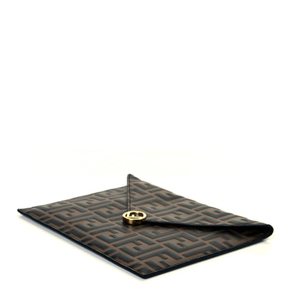 Fendi Vitello Soft F is Fendi Bi-Color FF 1974 Embossed Envelope Pouch Maya Black 3 of 7