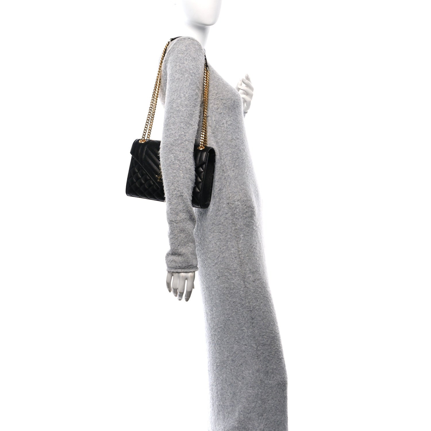 Saint Laurent Grain De Poudre Textured Mixed Matelasse Triquilt Medium Monogram Satchel Black 2 of 10