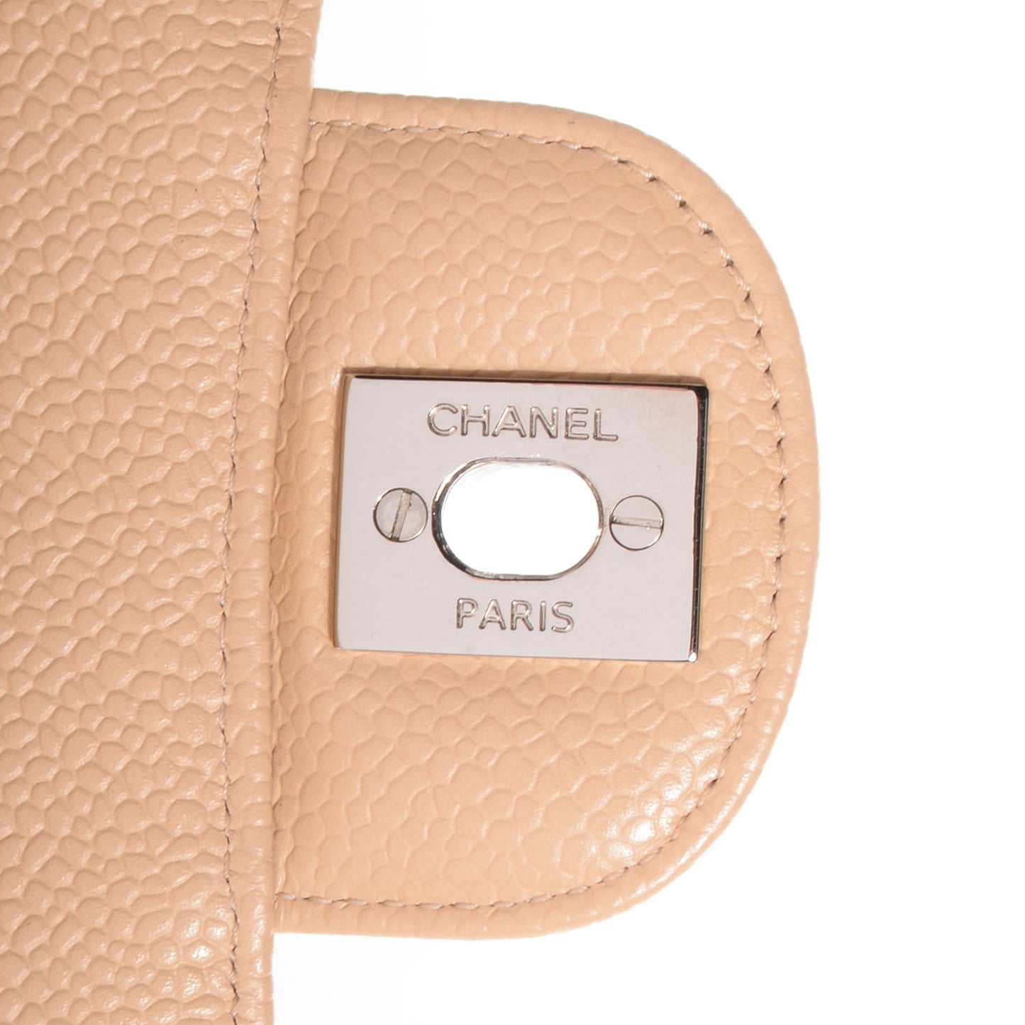 Caviar Quilted Medium Double Flap Beige Clair