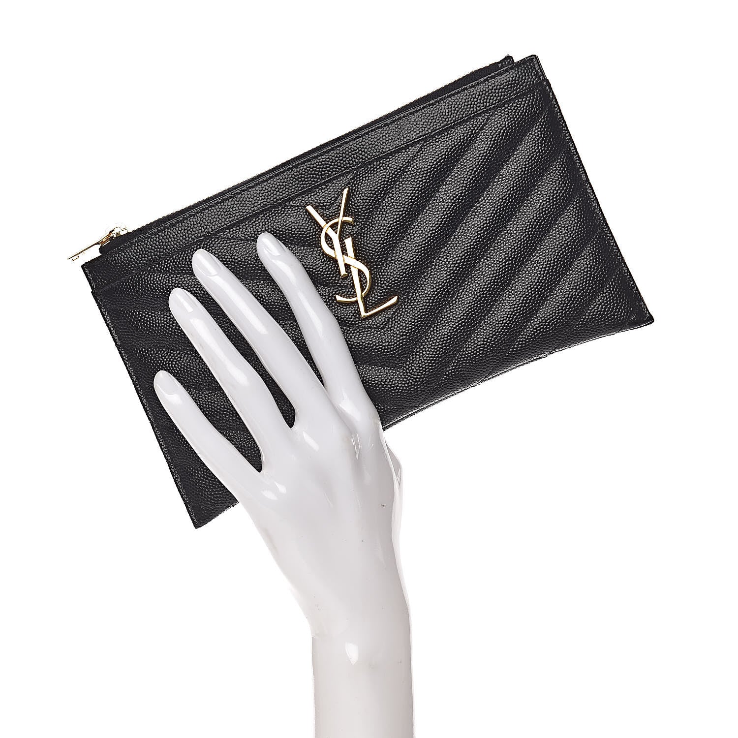 Saint Laurent Grain De Poudre Chevron Monogram Bill Pouch Black 2 of 8