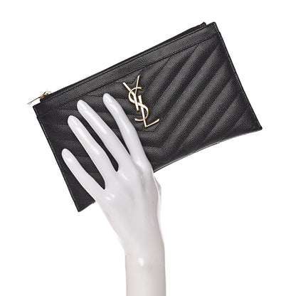 Saint Laurent Grain De Poudre Chevron Monogram Bill Pouch Black 2 of 8