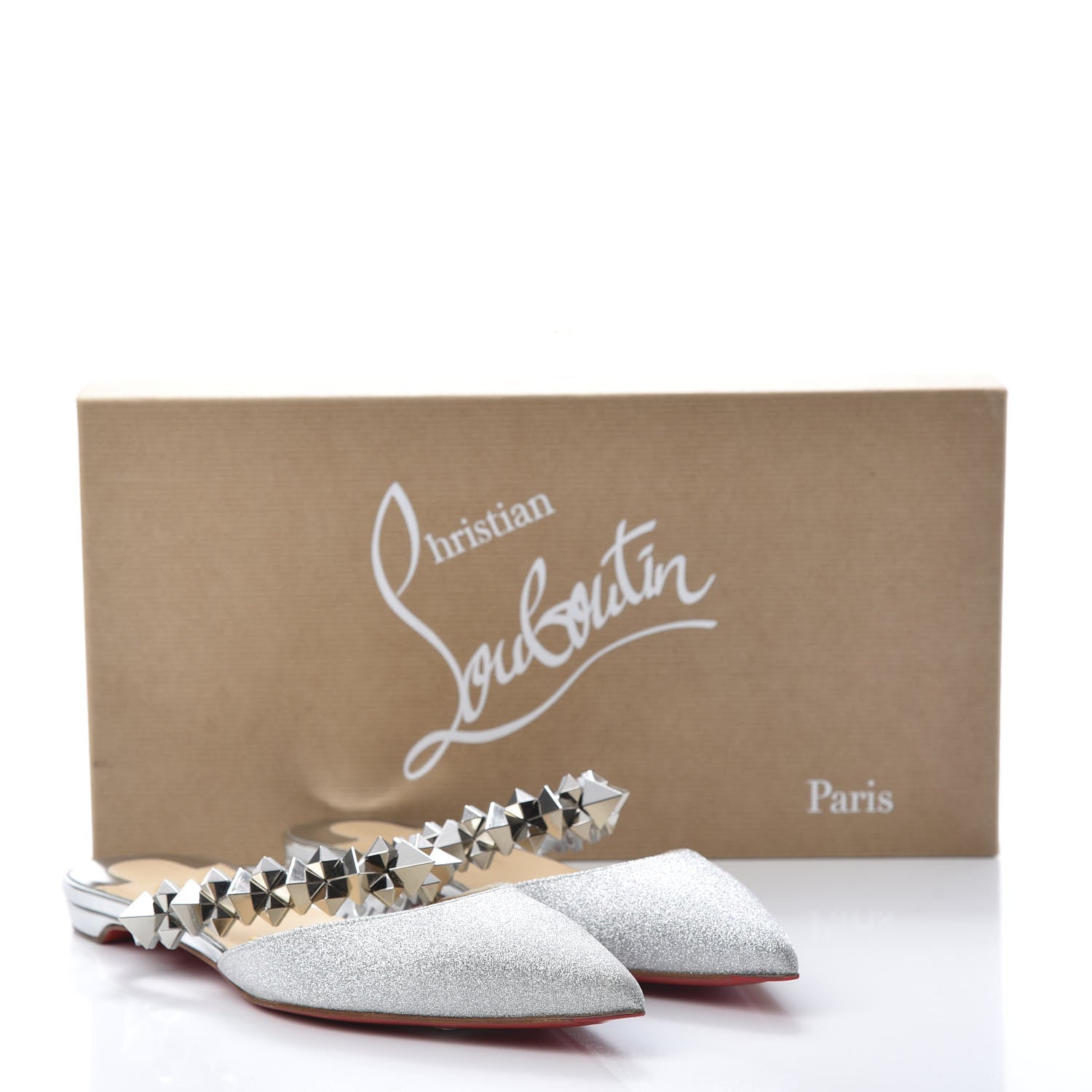 Christian Louboutin Mini Glitter Planet Choc Flat Mules 37.5 Silver 8 of 8