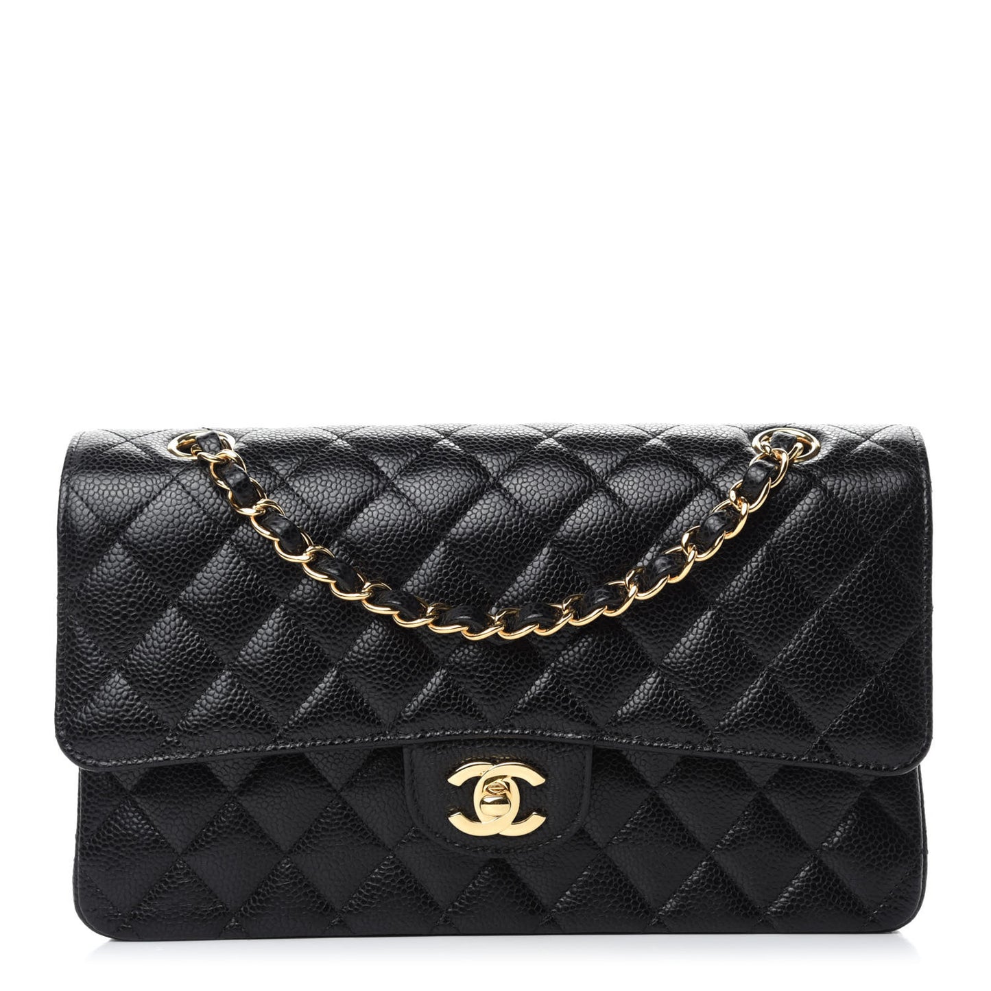 Caviar Quilted Medium Double Flap Black