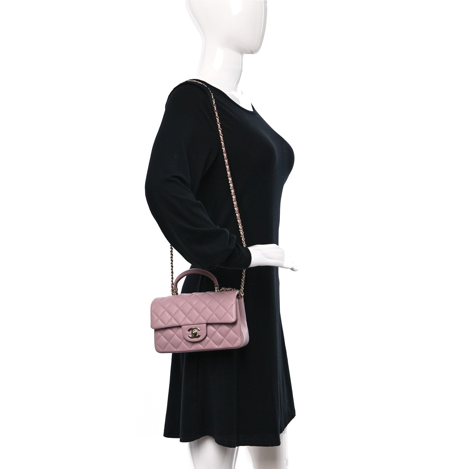 Chanel Lambskin Quilted Mini Top Handle Rectangular Flap Light Pink 2 of 9