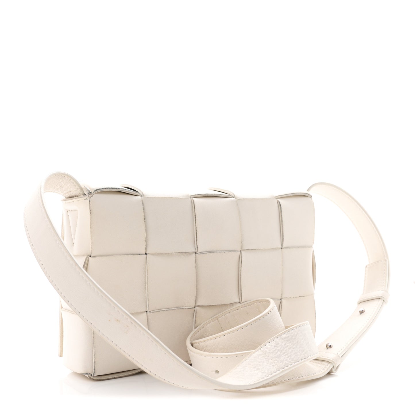 Lambskin Maxi Intrecciato Cassette Crossbody Bag White