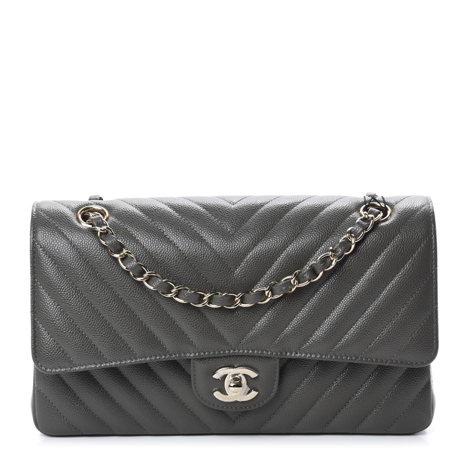 Chanel Caviar Chevron Quilted Medium Double Flap Dark Grey 1 of 11