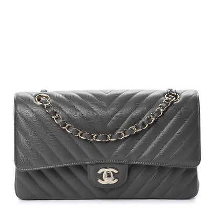 Chanel Caviar Chevron Quilted Medium Double Flap Dark Grey 1 of 11