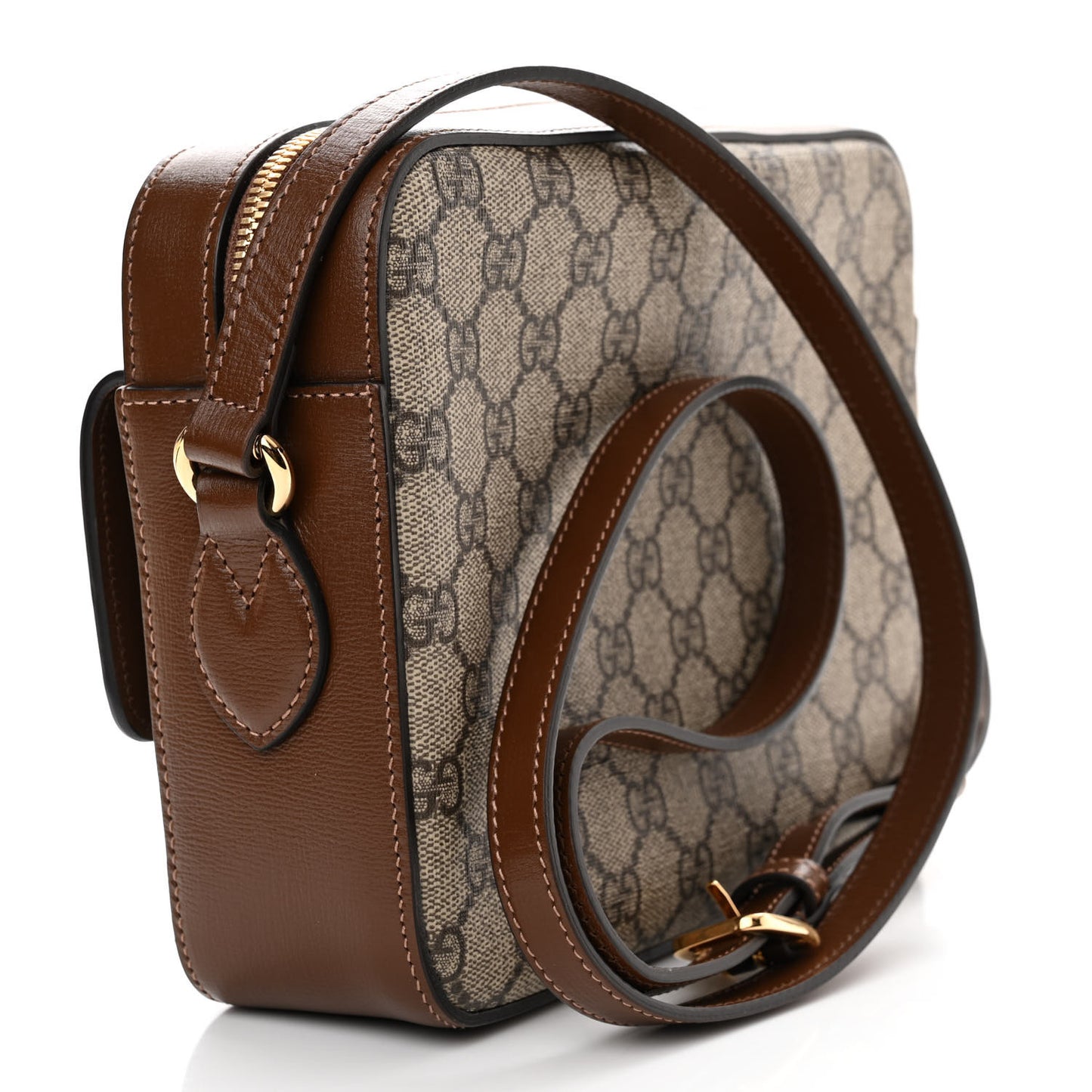 GG Supreme Monogram Small Horsebit 1955 Shoulder Bag Beige Brown Sugar