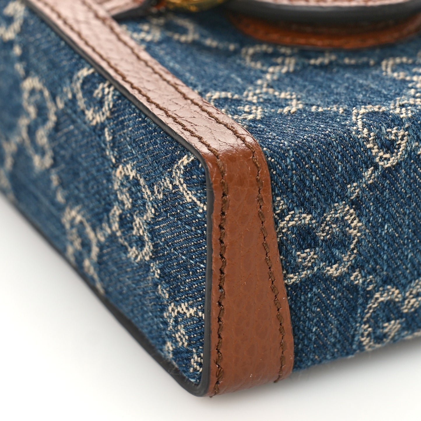 New Denim GG Monogram Dollar Calfskin Mini Horsebit 1955 Crossbody Bag Blue Tea Cuir Epilog