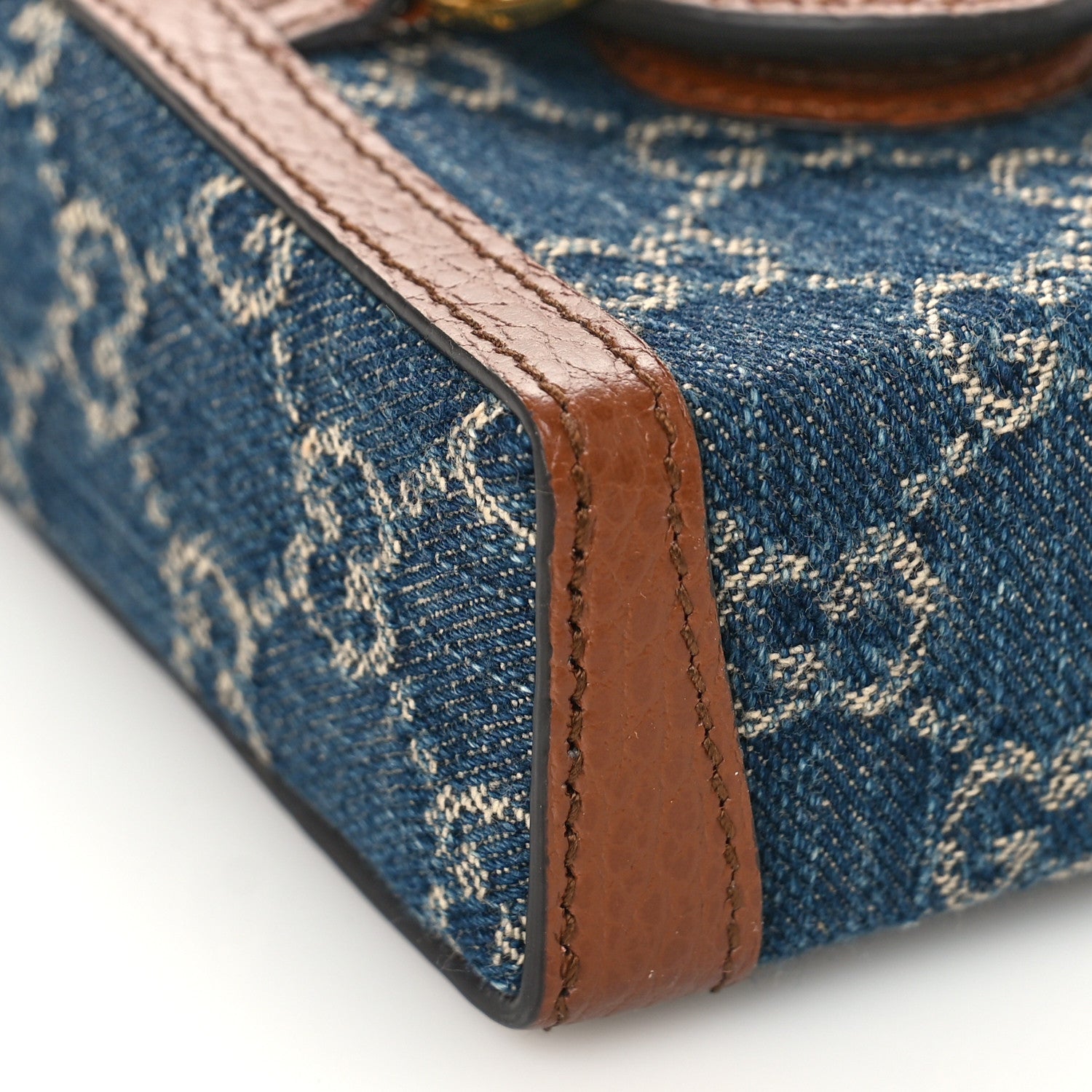 Gucci New Denim GG Monogram Dollar Calfskin Mini Horsebit 1955 Crossbody Bag Blue Tea Cuir Epilog 7 of 8