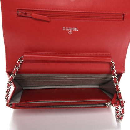 Chanel Calfskin Diamond Stitch Wallet On Chain WOC Red 5 of 9