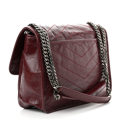 Saint Laurent Crinkled Calfskin Matelasse Monogram Medium Niki Chain Satchel Rouge Legion 3 of 9