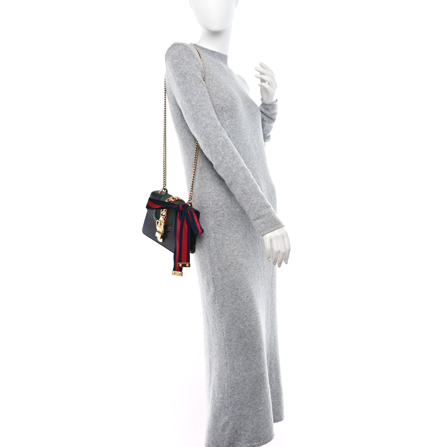 Gucci Calfskin Mini Sylvie Chain Shoulder Bag Black 2 of 12