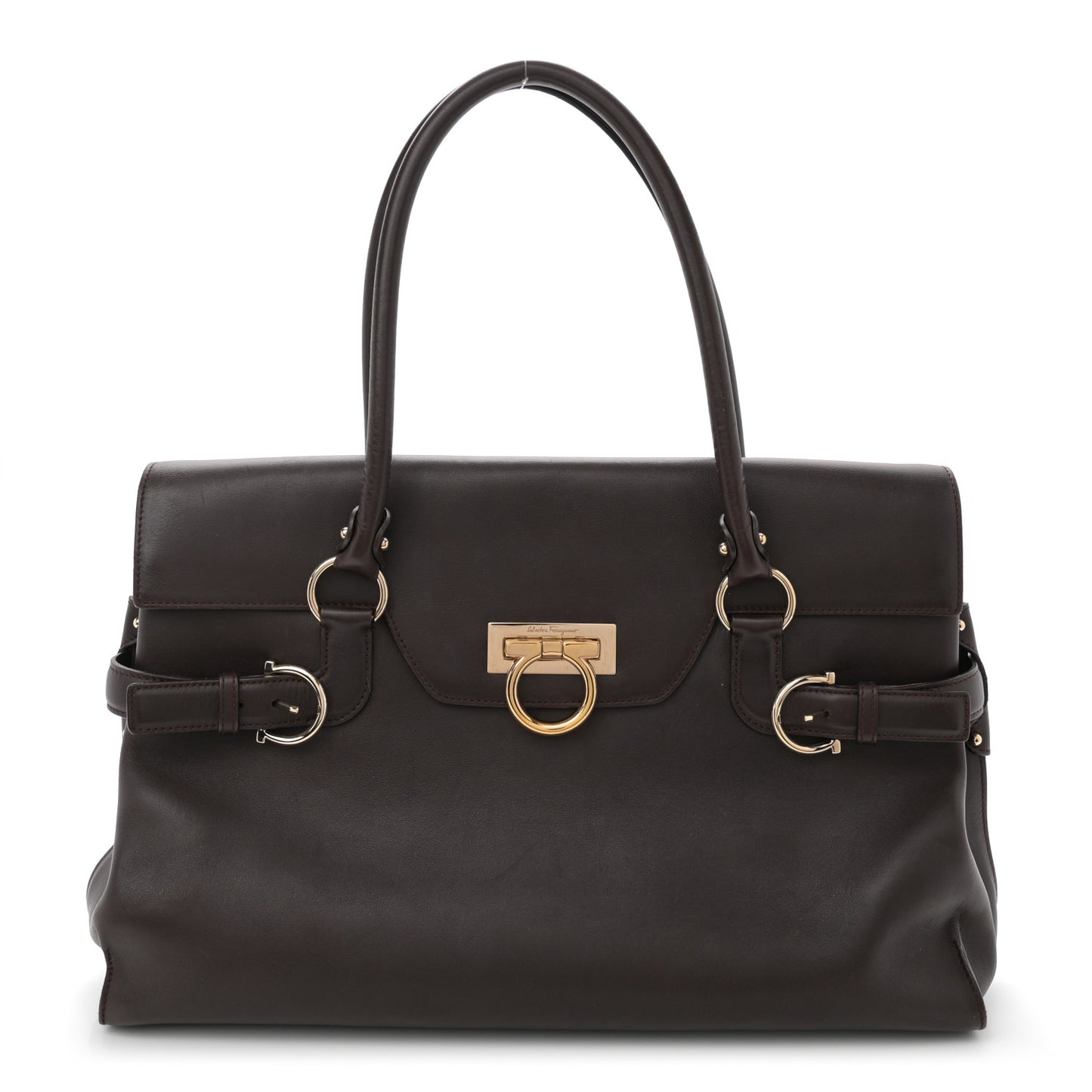 Calfskin Gancini Top Handle Satchel Brown